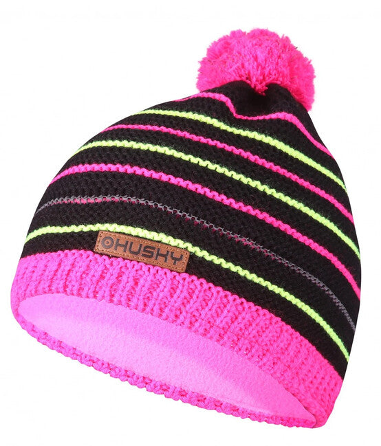 HUSKY Cap 34 шапка дитяча, чорна/неон рожева