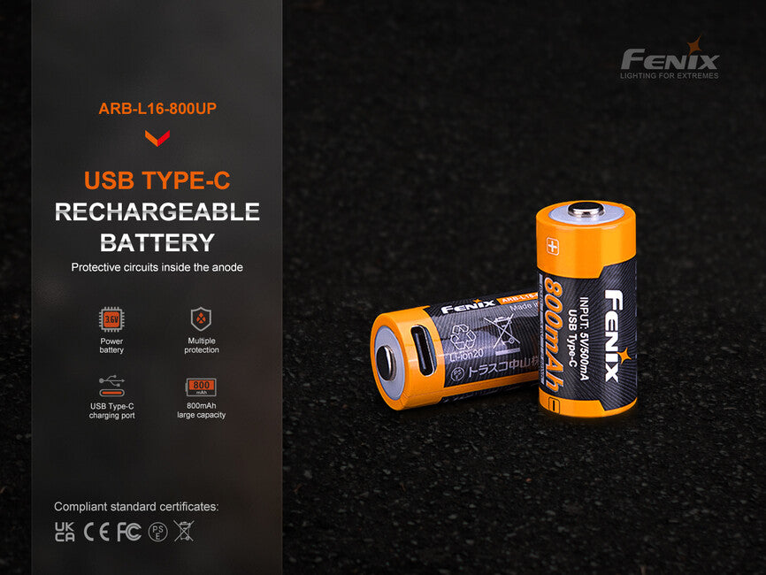 Fenix RCR123A акумуляторна батарея USB-C Li-ion, 800 mAh
