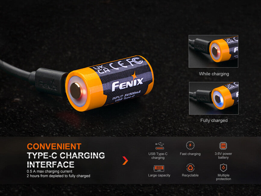 Fenix RCR123A акумуляторна батарея USB-C Li-ion, 800 mAh