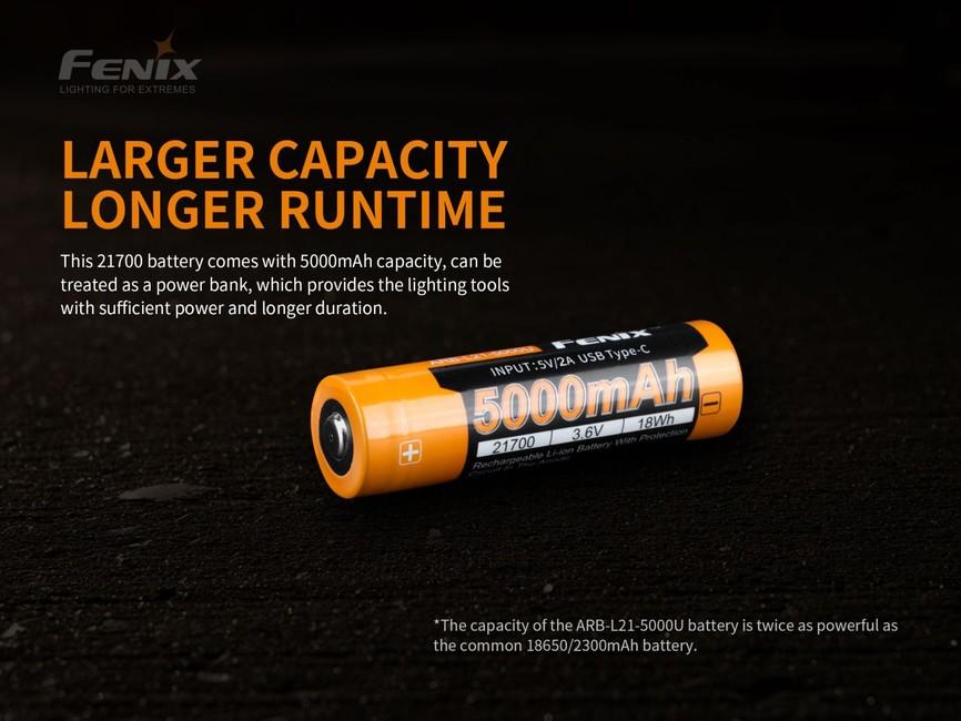 Fenix 21700 перезаряджана батарея Li-Ion 5000 мAh USB-C