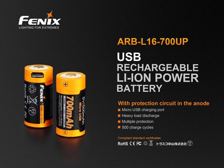 Fenix RCR123A 700 mAh USB Li-ion високовольтний