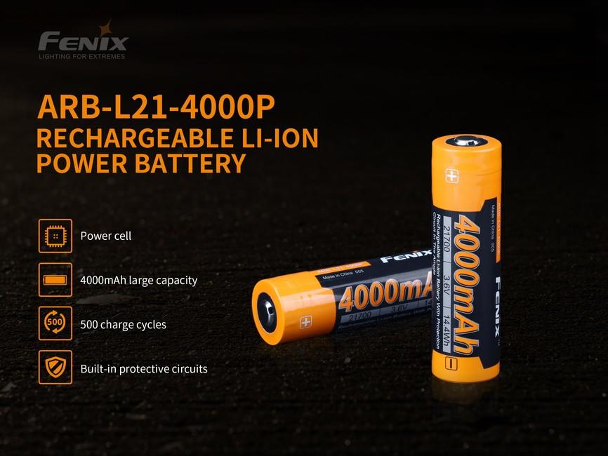 Fenix 21700 перезаряджана Li-Ion батарея, 4000 mAh
