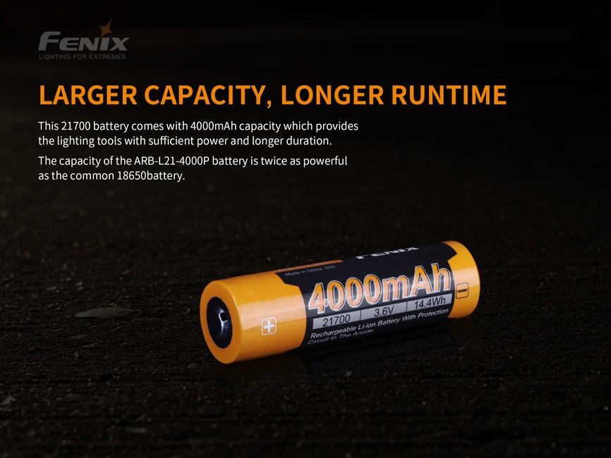 Fenix 21700 перезаряджана Li-Ion батарея, 4000 mAh