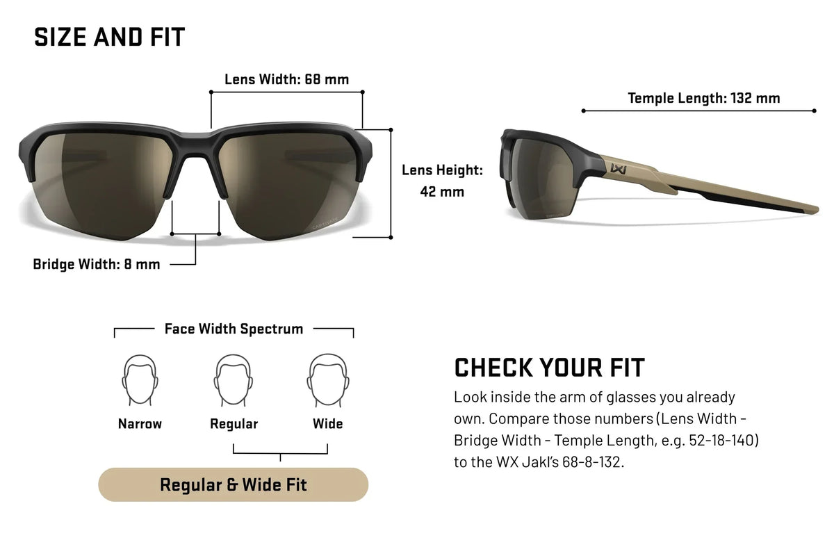 Wiley X Jakl slnečné okuliare, Grey/Clear/Light Rust/Matte Black - Size & Fit