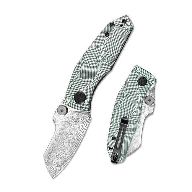 KUBEY Monsterdog автоматичний ніж Damascus & Green