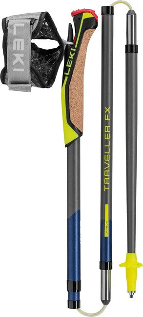LEKI Traveller FX.One Carbon палиці для скандинавської ходьби, сріблясто-сірий-полярна темно-синя металік-неоново-жовта