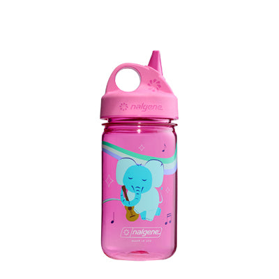 Nalgene Grip-n-Gulp Sustain пляшка дитяча для води 0,35 л з кришкою, рожева музичний слон