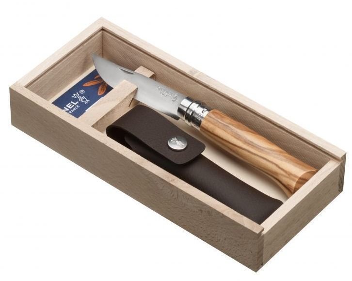 OPINEL VRi N°08 Inox ніж з рукояттю з оливкового дерева, чохол, дерев'яна коробка