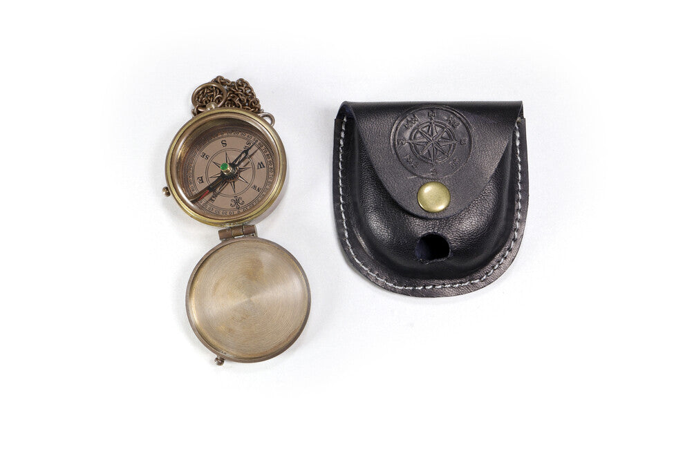 Origin Outdoors Pocket Compass старовинний мідний карманний компас зі шкіряним чохлом