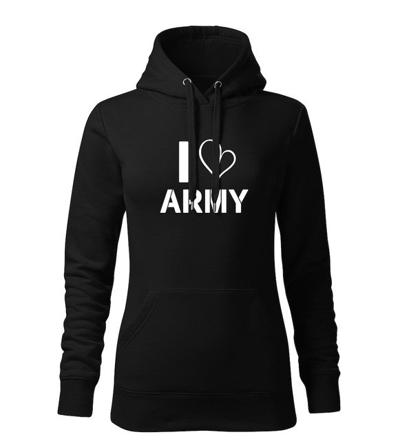 DRAGOWA i love army толстовка з капюшоном жіноча, чорна 320g/m2