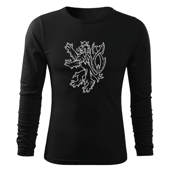 DRAGOWA Fit-T футболка з довгим рукавом чеський лев, чорна 160g/m2