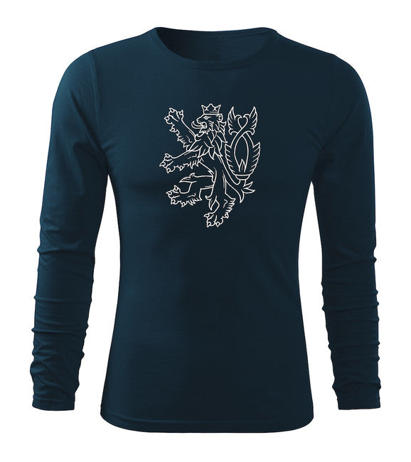 DRAGOWA Fit-T футболка з довгим рукавом чеський лев, темно-синя 160g/m2
