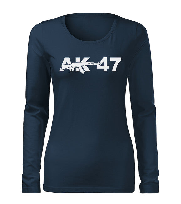 DRAGOWA Slim футболка жіноча з довгим рукавом AK-47, темно-синя 160gm2