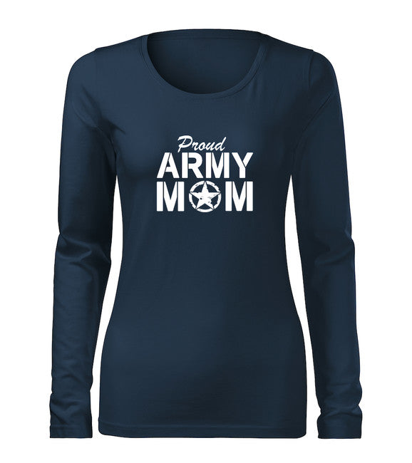 DRAGOWA Slim футболка жіноча з довгим рукавом army mom, темно-синя 160g/m2