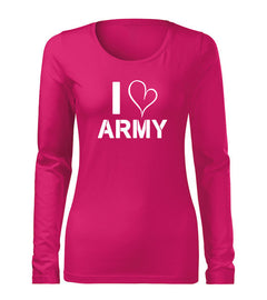 DRAGOWA Slim жіноча футболка з довгим рукавом I love army 160 g/m², рожева