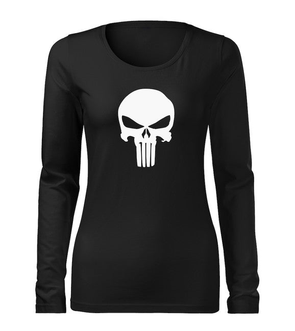 DRAGOWA Slim футболка жіноча з довгим рукавом punisher, чорна 160g/m2