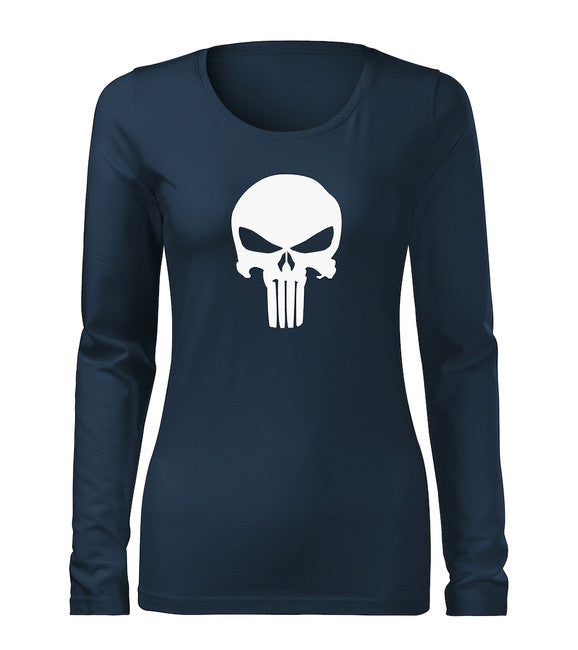 DRAGOWA Slim футболка жіноча з довгим рукавом punisher, темно-синя 160g/m2