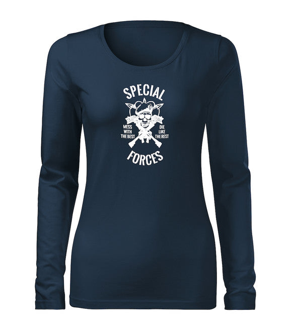 DRAGOWA Slim футболка жіноча з довгим рукавом special forces, темно-синя 160g/m2