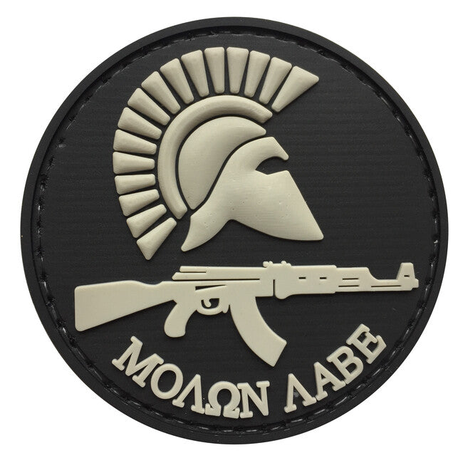 WARAGOD Round Molon Labe with Rifle нашивка PVC, чорна та сіра