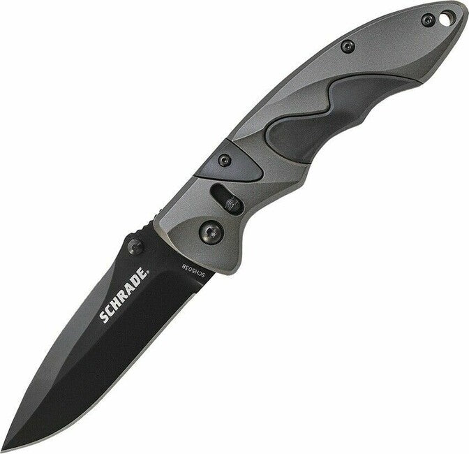 Schrade складаний ніж, алюміній гума, сірий чорний 9,2 см