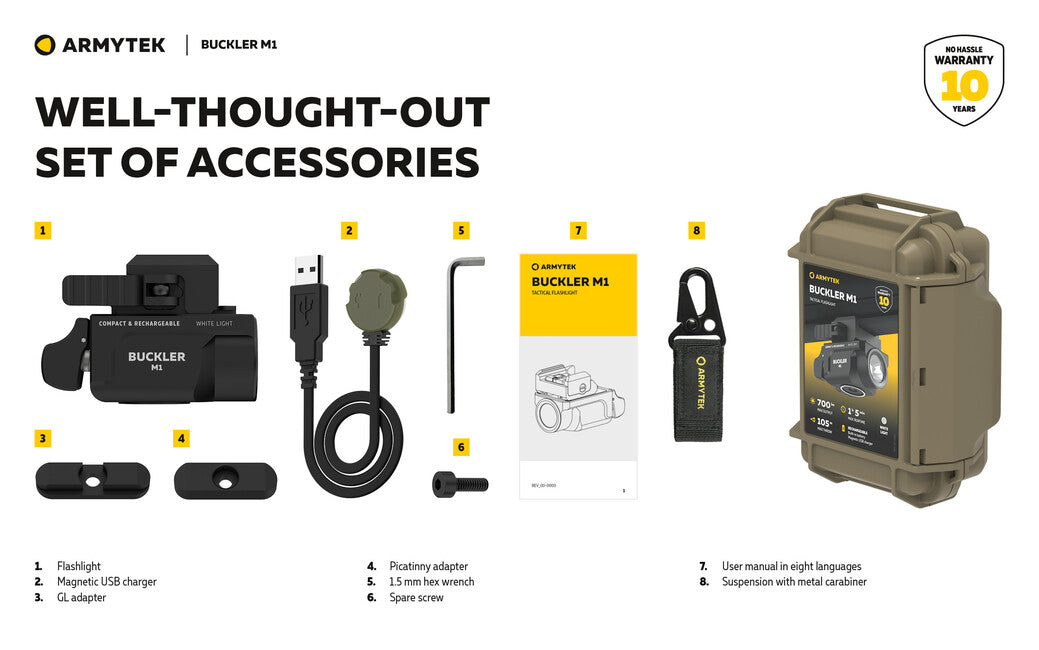 ArmyTek Buckler M1 компактний перезаряджуваний збройний ліхтар 700lm