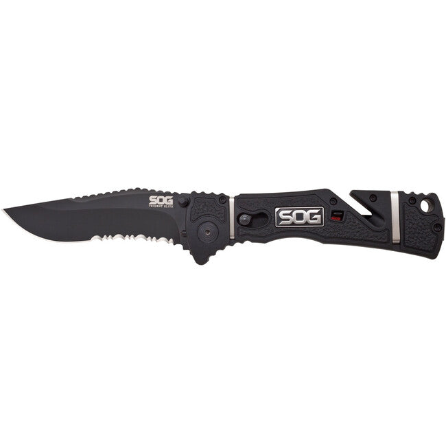 SOG Trident Elite розкладний ніж з частковою серрацією, чорний TiNi