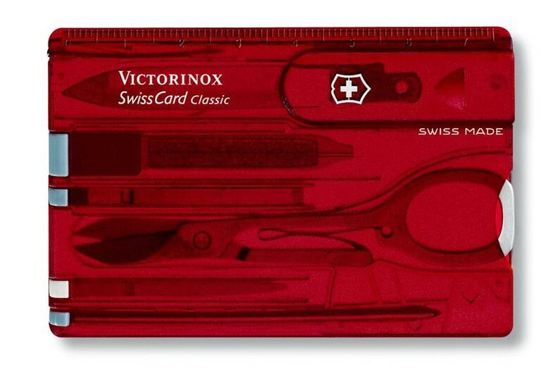 Victorinox SwissCard кишеньковий ніж Ruby, червона прозора, 10 функцій, блістер