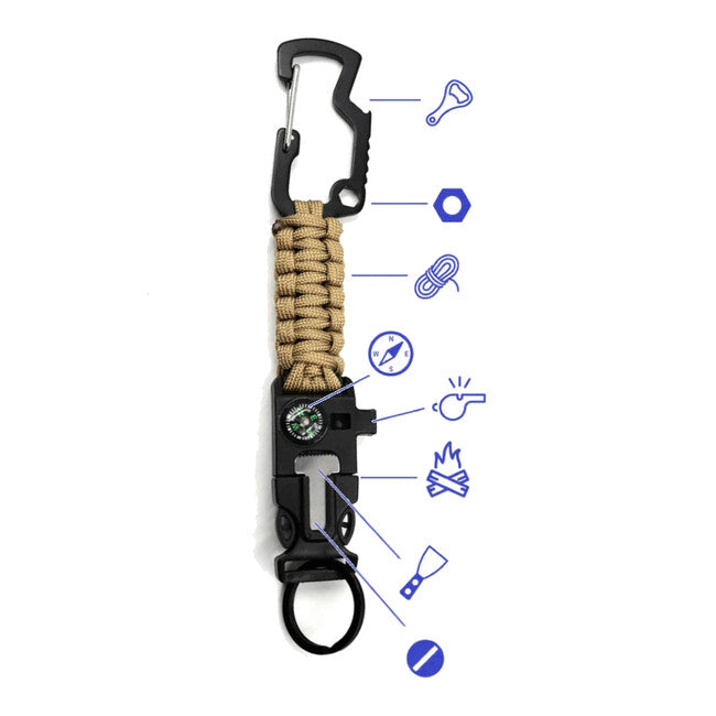 WARAGOD Paracord Laito багатофункційний брелок 8 в 1 survival, чорний