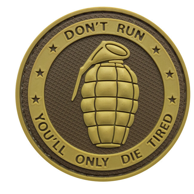 WARAGOD 3D Don't Run, You'll only Die Tired Grenade нашивка койотовий, 6 см