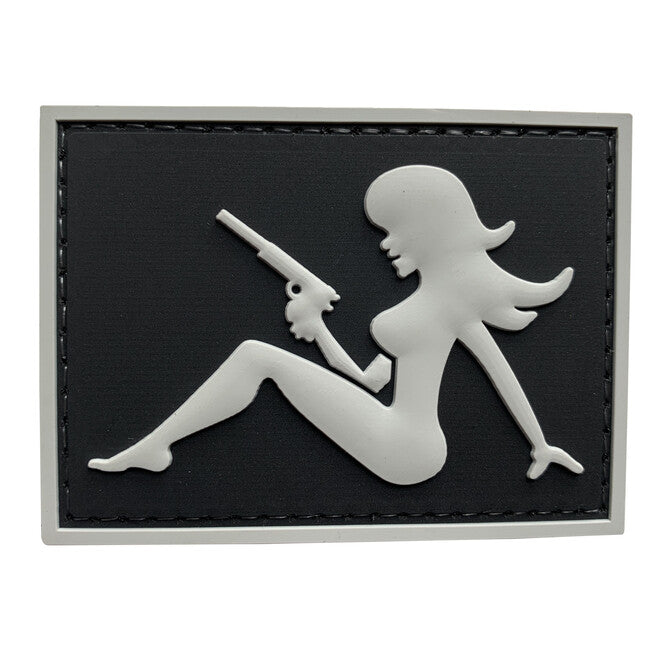 WARAGOD 3D Girl with Pistol on Right Hand нашивка, чорна, 7x5см