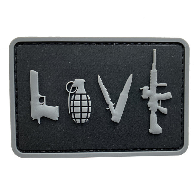 WARAGOD 3D LOVE-Pistol Grenade Knife Rifle нашивка, чорна, 7.5x5 см