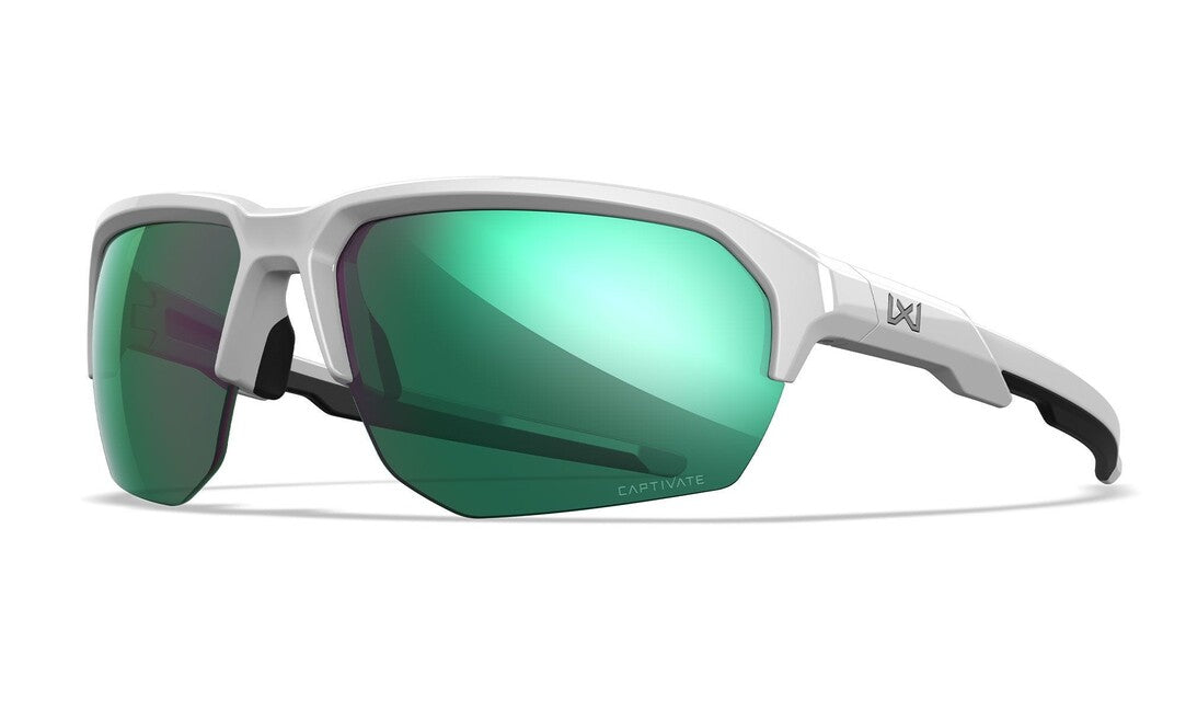 Wiley X Jakl сонцезахисні окуляри Captivate Polarized, зелене дзеркало/полірована біла оправа