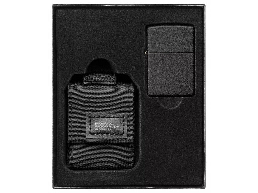 Zippo Black Crackle набір тактичний чохол + запальничка, чорні