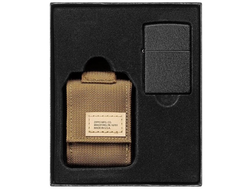 Zippo Black Crackle набір тактичний чохол + запальничка, коричневий