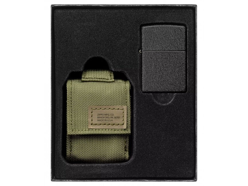 Zippo Black Crackle набір тактичний чохол + запальничка, зелені
