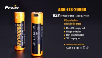 Акумуляторна батарея Fenix USB 18650, 2600 мАг, Li-Ion