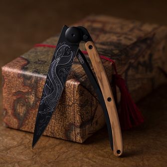 Deejo Складаний ніж-татуювання Чорна оливкова деревина Риби