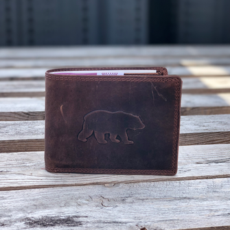 Шкіряний гаманець з малюнком ведмедя