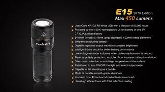 Fenix LED фонарик E15 XP-G2, 450 люменів