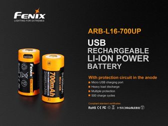Fenix RCR123A 700 мАг USB Li-Ion
