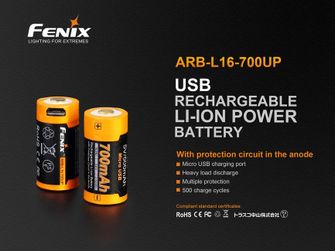 Fenix RCR123A 700 mAh USB Li-ion Високий струм