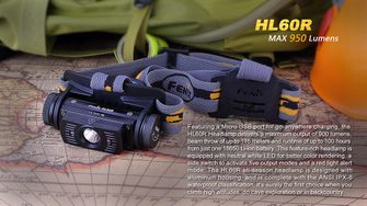 Fenix потужний фонарик HL60R - чорний