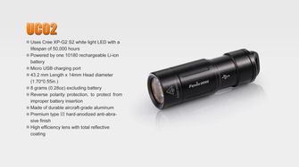 Fenix зарядний міні-фонар UC02 чорний, 130 люменів.