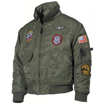 MFH Американська дитяча куртка пілота CWU з нашивками, зелений, OD