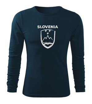 Футболка DRAGOWA Fit-T з довгим рукавом Словенський герб з написом, темно-синя