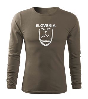 Футболка DRAGOWA Fit-T з довгим рукавом Словенський герб з написом, оливкова