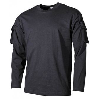 MFH US чорна довга футболка з кишенями на липучках на рукавах, 170г/м2