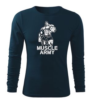 DRAGOWA Fit-T з довгим рукавом, м'язиста армійська чоловіча футболка, темно-синя 160г/м2