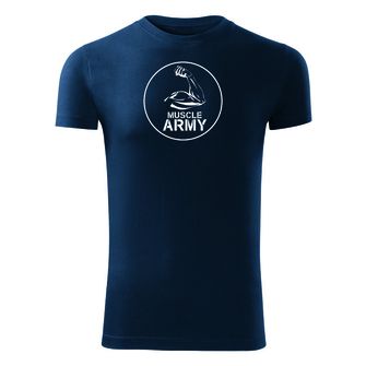 Фітнес-футболка DRAGOWA м'язові армійські біцепси, синя 180г/м2