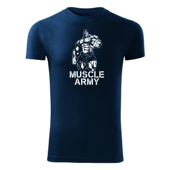 Фітнес-футболка DRAGOWA мускулистий армійський чоловік, синя 180г/м2